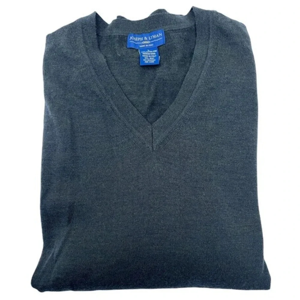 Joseph & Lyman Italian Merino Wool‎ V-Neck Sweater Green Mens Size Large​​​